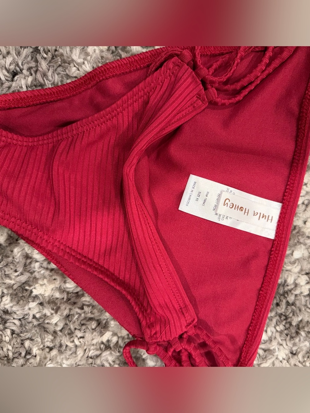 Hula Honey Red Ribbed Bikini Bottoms with Side Ties
